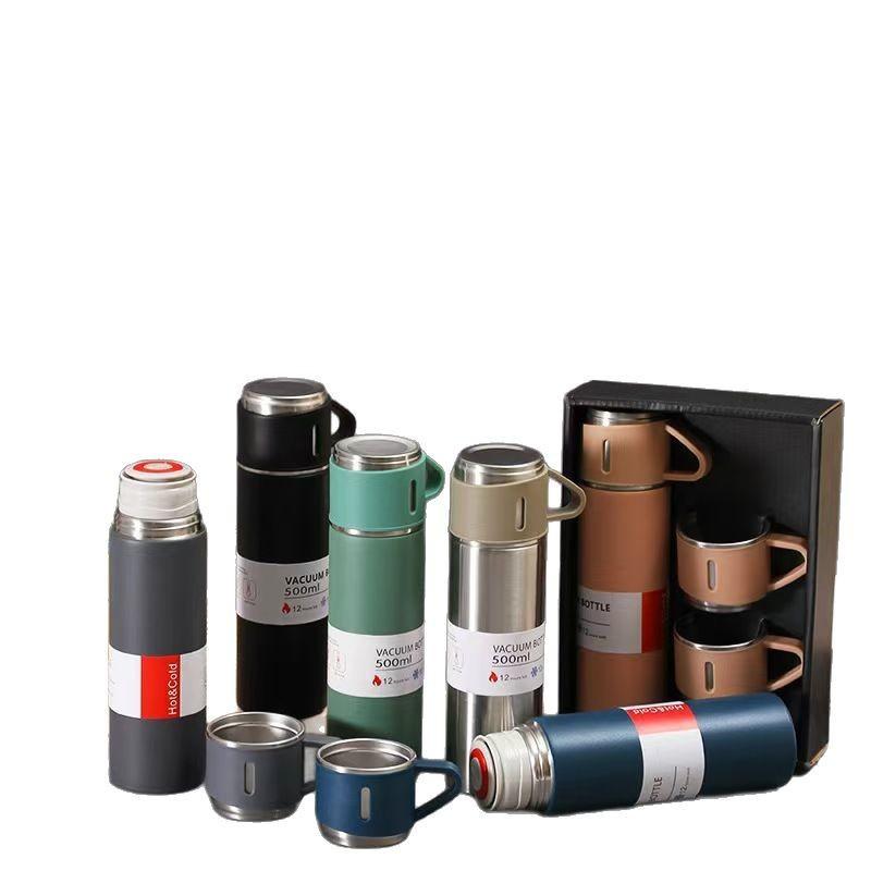 Cross-Border 304 One Cup, Three-Lid Dual-Purpose Outdoor Stainless Steel Vacuum Vacuum Cup, Large Capacity Portable Water Cup, All Steel