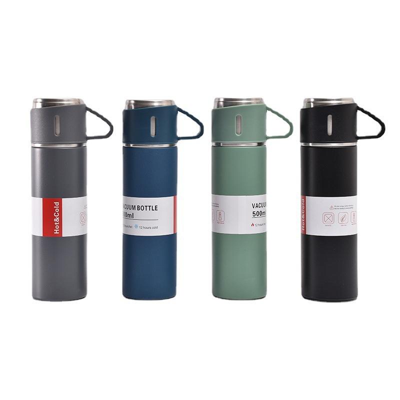 New Business Stainless Steel Vacuum Vacuum Cup Set Cup One Cup Three Lid Gift Straight Water Cup Portable Outdoor Cup