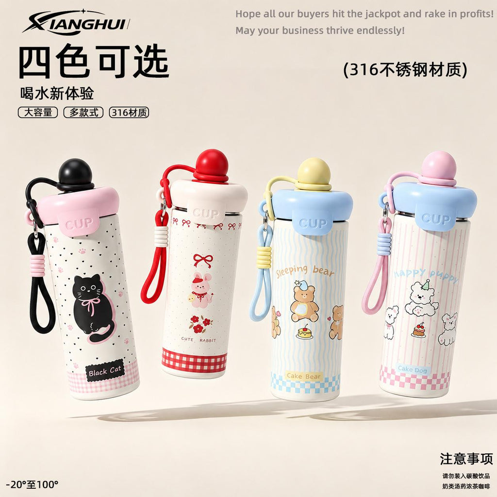 High-Looking Vacuum Cup Floating Ball Cup Cartoon Large Capacity 316 Straw Cup Student Outdoor Rope Cute Water Cup