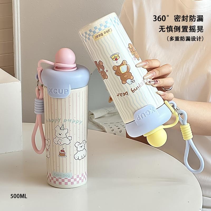 High-Looking Vacuum Cup Floating Ball Cup Cartoon Large Capacity 316 Straw Cup Student Outdoor Rope Cute Water Cup