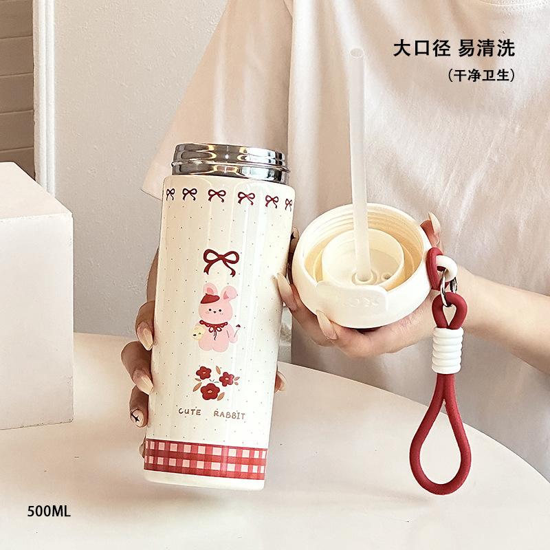 High-Looking Vacuum Cup Floating Ball Cup Cartoon Large Capacity 316 Straw Cup Student Outdoor Rope Cute Water Cup