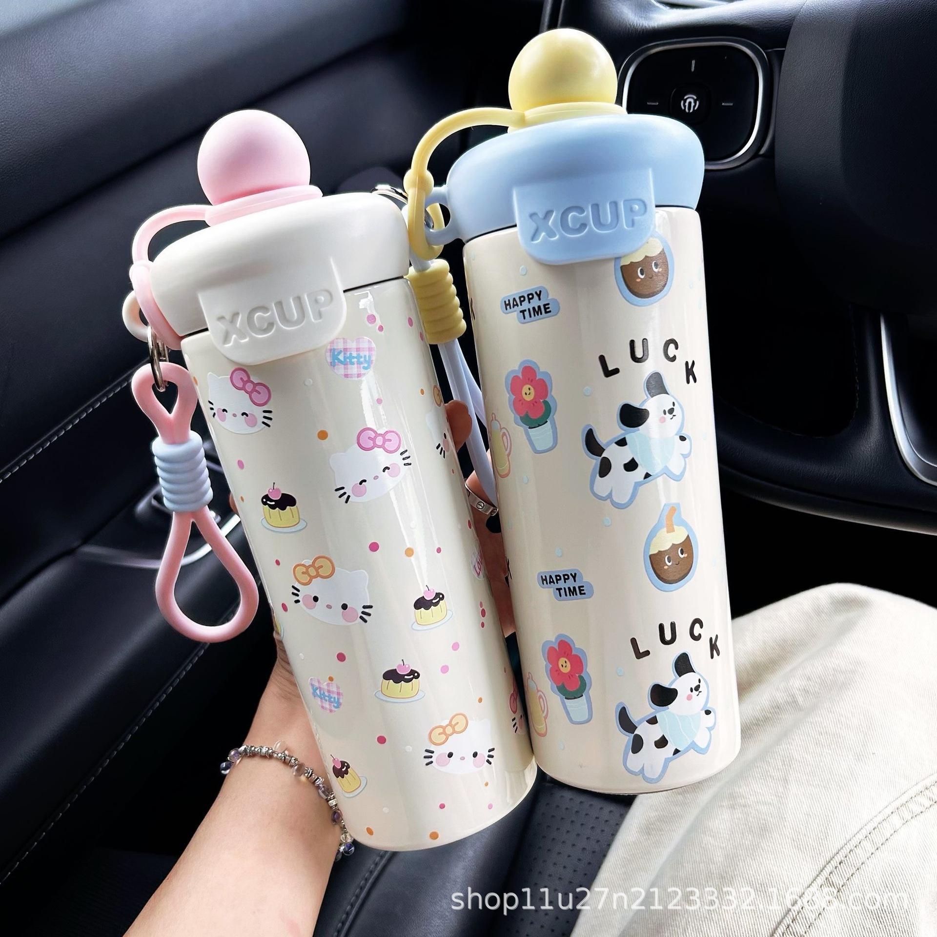 Cartoon 316 Straw Water Cup High-Looking Portable Rope Vacuum Cup Large Capacity Outdoor Portable Sports Water Cup for Students