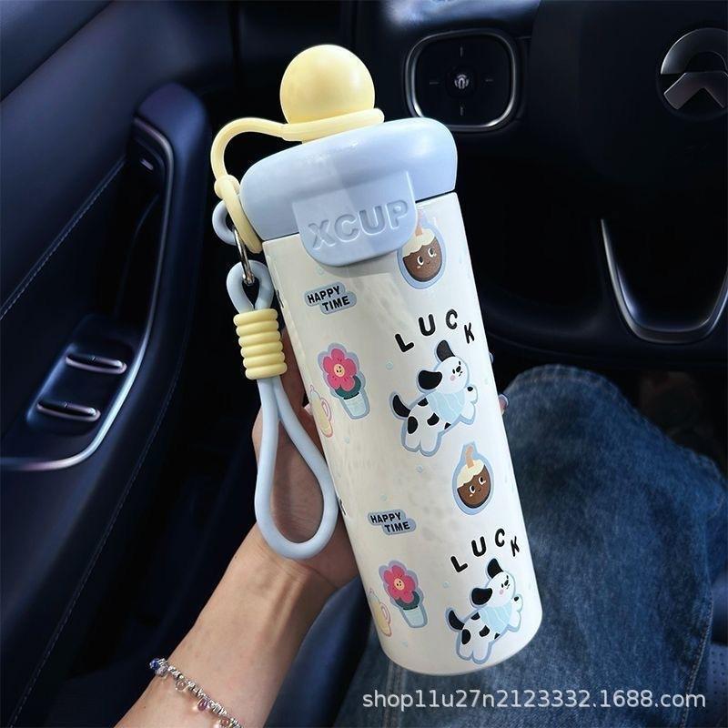 Cartoon 316 Straw Water Cup High-Looking Portable Rope Vacuum Cup Large Capacity Outdoor Portable Sports Water Cup for Students