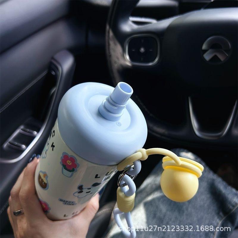 Cartoon 316 Straw Water Cup High-Looking Portable Rope Vacuum Cup Large Capacity Outdoor Portable Sports Water Cup for Students