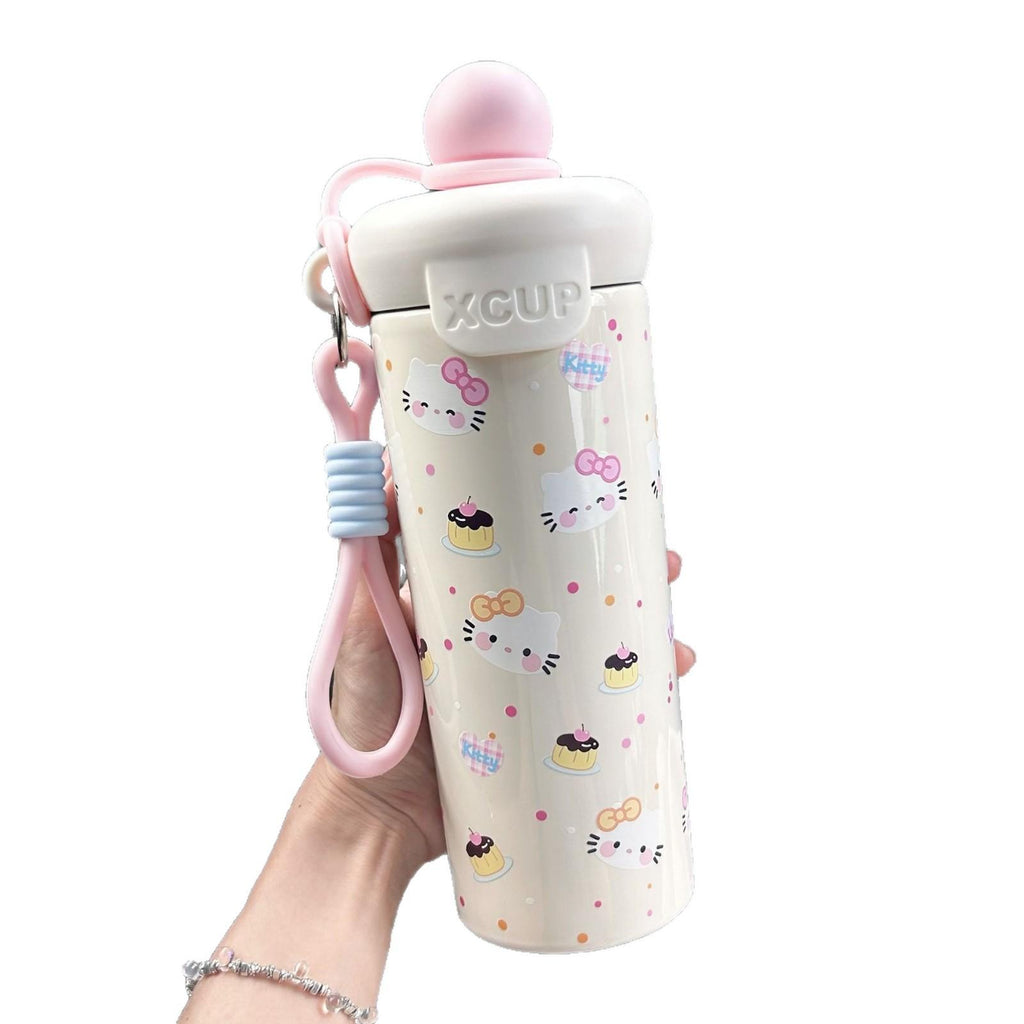 Cartoon 316 Straw Water Cup High-Looking Portable Rope Vacuum Cup Large Capacity Outdoor Portable Sports Water Cup for Students