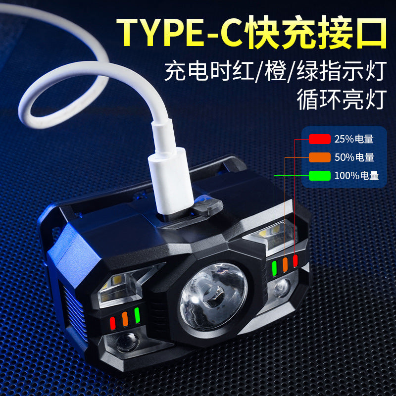Hot-Selling Strong Light Headlamp Intelligent Induction Multi-Function Outdoor Night Fishing Long-Range Portable Rechargeable Working Miner Lamp