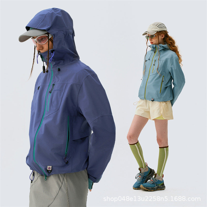 Empty Mountain Rain Outdoor Jacket Women's Spring and Autumn Hard Shell Windproof Waterproof Functional Jacket Outdoor Hooded Mountaineering Clothing Tide