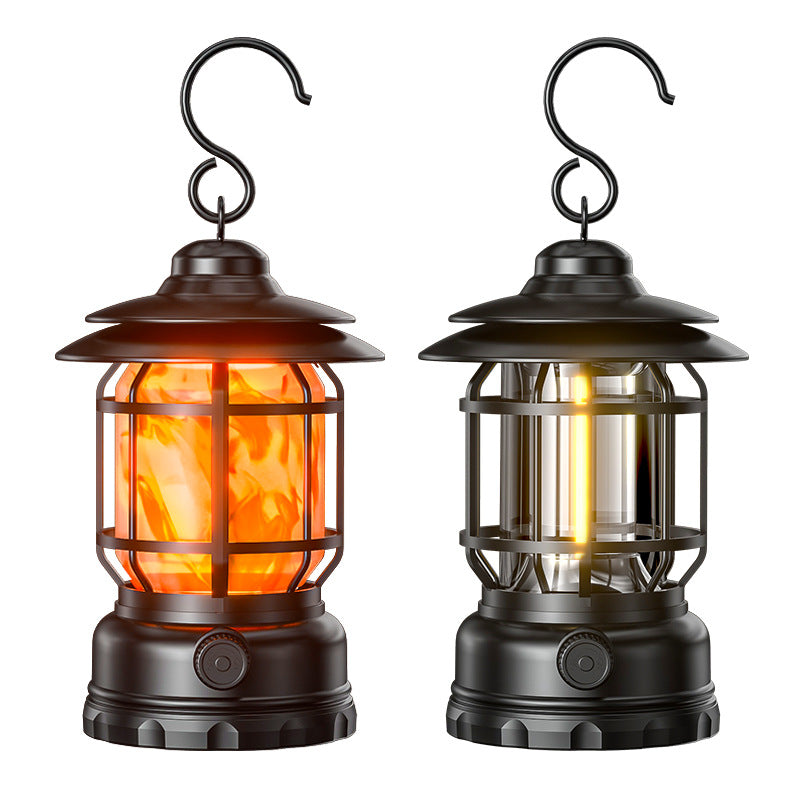 Tiktok Hot Camping Lamp Atmosphere Lamp Flame Camping Lamp Tent Retro Lantern Outdoor Charging Portable Lamp Gift