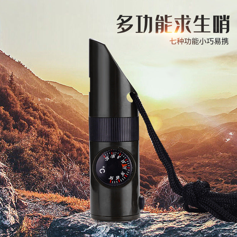 Outdoor Equipment 7-in-1 Multifunctional Whistle Survival Whistle Life-Saving Whistle Led Light Thermometer Compass 7-in-1