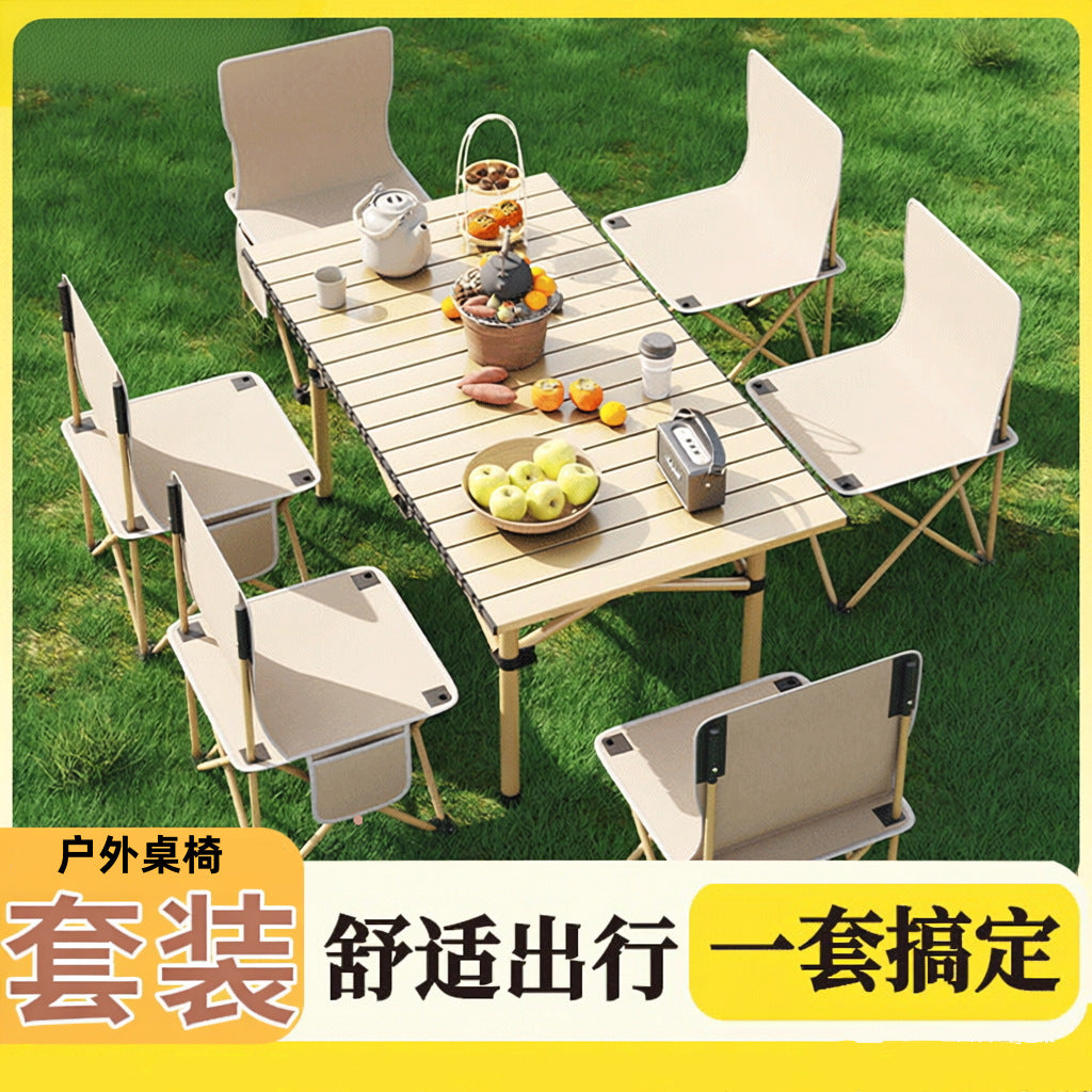 Portable Camping Table and Chair Egg Roll Table Outdoor Lifting Folding Table Picnic Set Camping Picnic Equipment Full Set