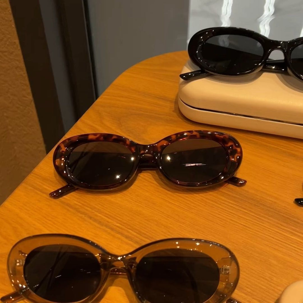 Oval White Frame Sunglasses European and American Concave Sunglasses Women's Big Face Cat Eye Sun Protection High-Grade INS Slimming