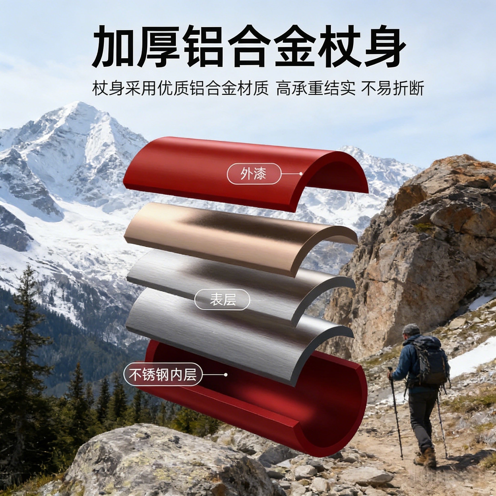 Hiking Trekking Pole Telescopic Rod Outdoor Walking Stick Mountain Climbing Unisex Professional Non-Slip Trekking Pole Aluminum Alloy Walking Stick