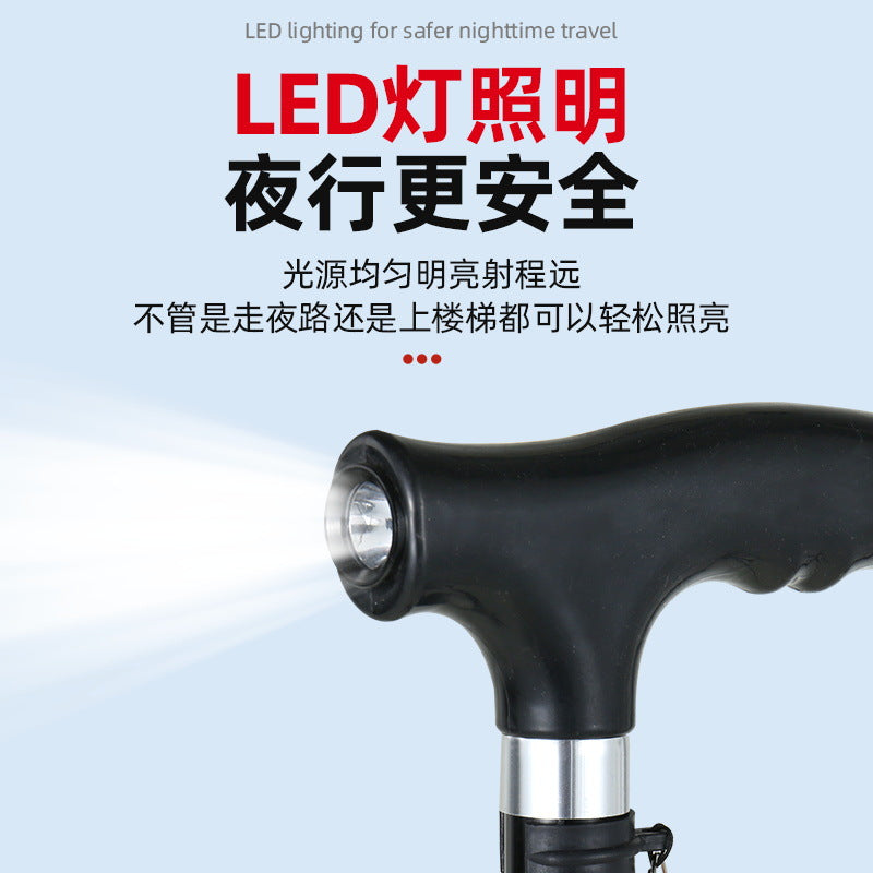 Lerunfu Aluminum Alloy Four-Leg Crutch Telescopic Walking Stick with Light Climbing Stick for the Elderly Anti-Fall Walking Stick
