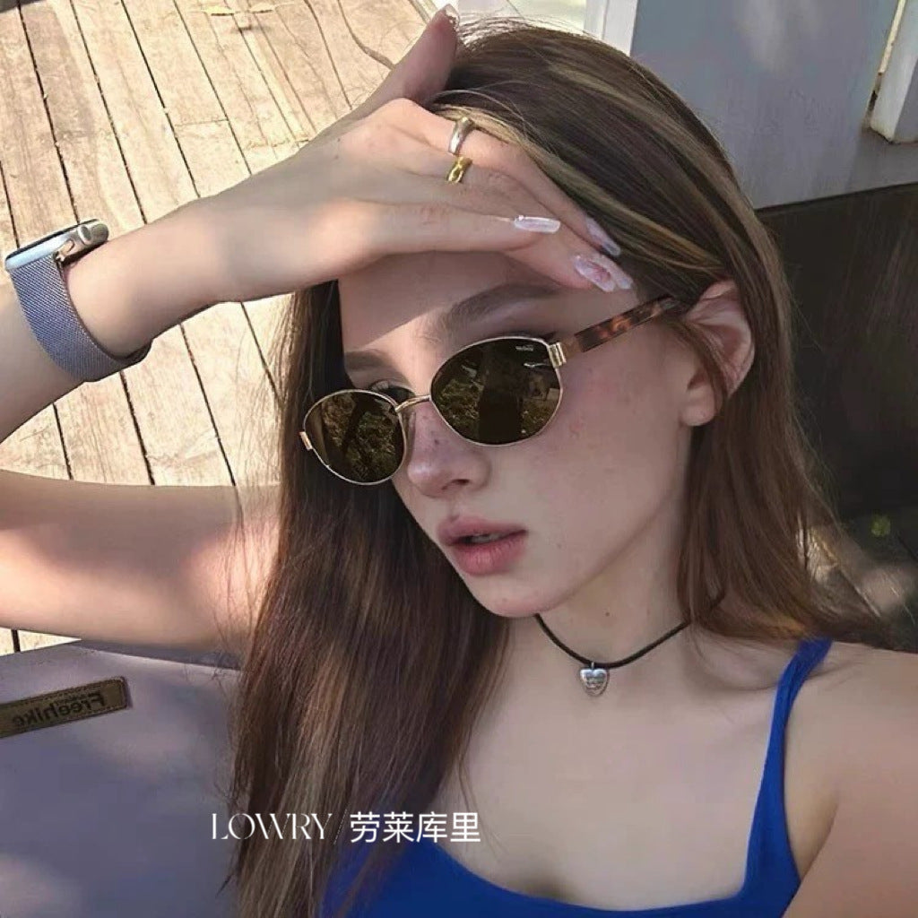 Hot Selling New European and American Retro Old Money Style Oval Frame High-Grade Sunglasses Travel Travel UV-Proof Sunglasses