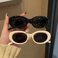 Oval White Frame Sunglasses European and American Concave Sunglasses Women's Big Face Cat Eye Sun Protection High-Grade INS Slimming
