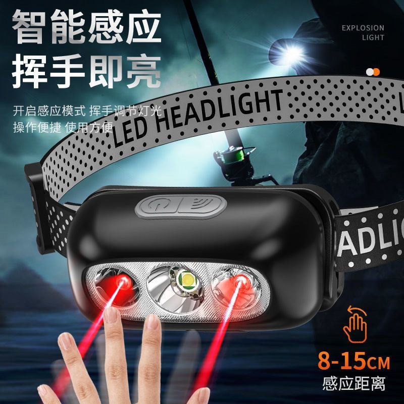 Super Bright Induction Headlamp Head-Mounted Strong Light Headlamp Rechargeable Night Fishing Special Ultra-Light Portable Waterproof Headlamp