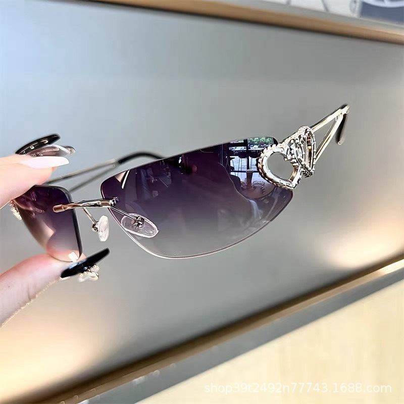 Mercury Film Frameless Sunglasses Women's High-Grade Cat Eye Online Celebrity Love Personality European and American Cycling Sunglasses Wholesale