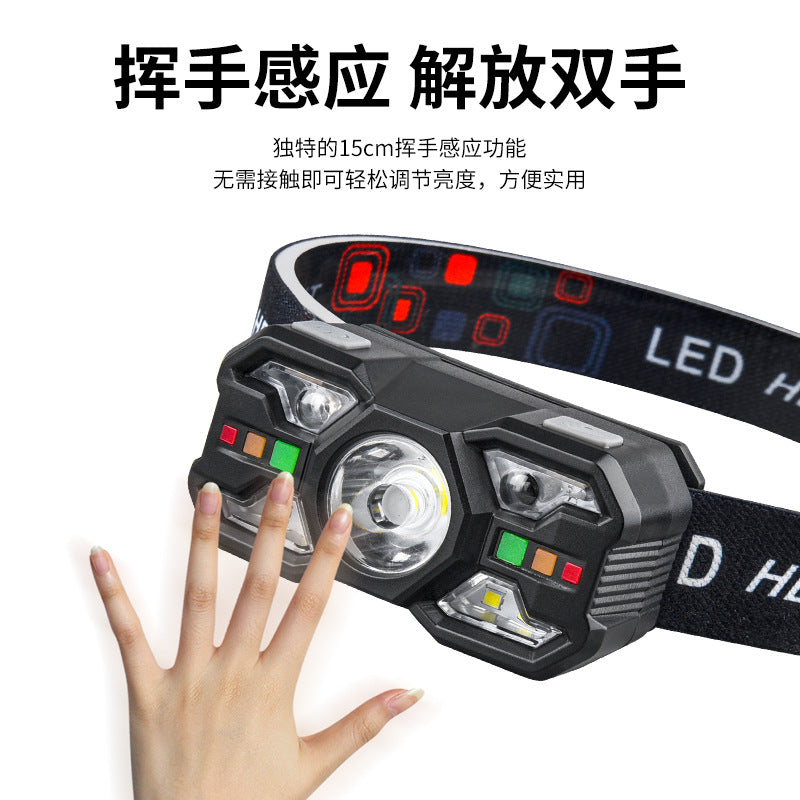 New Wave Induction Headlight Strong Light Long Shot Night Fishing Outdoor Charging Multifunctional Portable Head-Mounted Flashlight