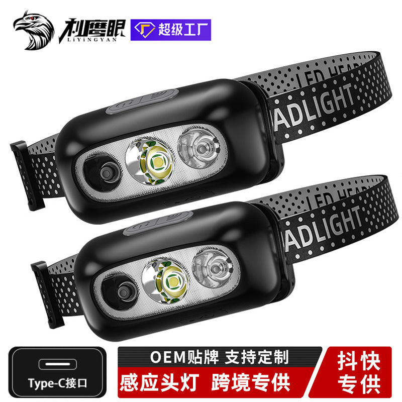 Headlight Super Bright Long Endurance Charging Head-Mounted Strong Light Induction Flashlight Led Night Fishing Lamp Endurance Lithium Battery
