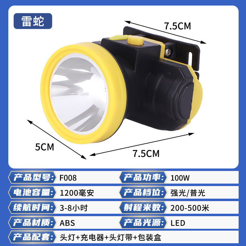 Household 100W High-Power Headlight LED Outdoor Patrol Searchlight Head-Mounted Electric Lamp Long-Range Mining Lamp Wholesale