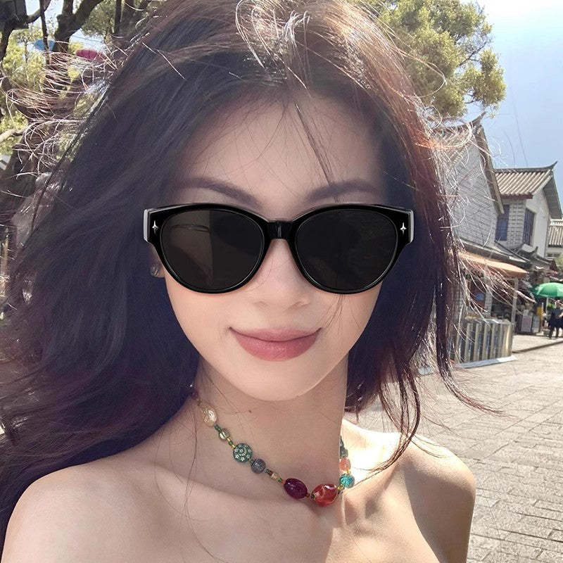 Cat Eye Sunglasses Can Cover Myopia Glasses Women's Square round Face Driving Clip Cover Polarized Sunglasses UV-Proof