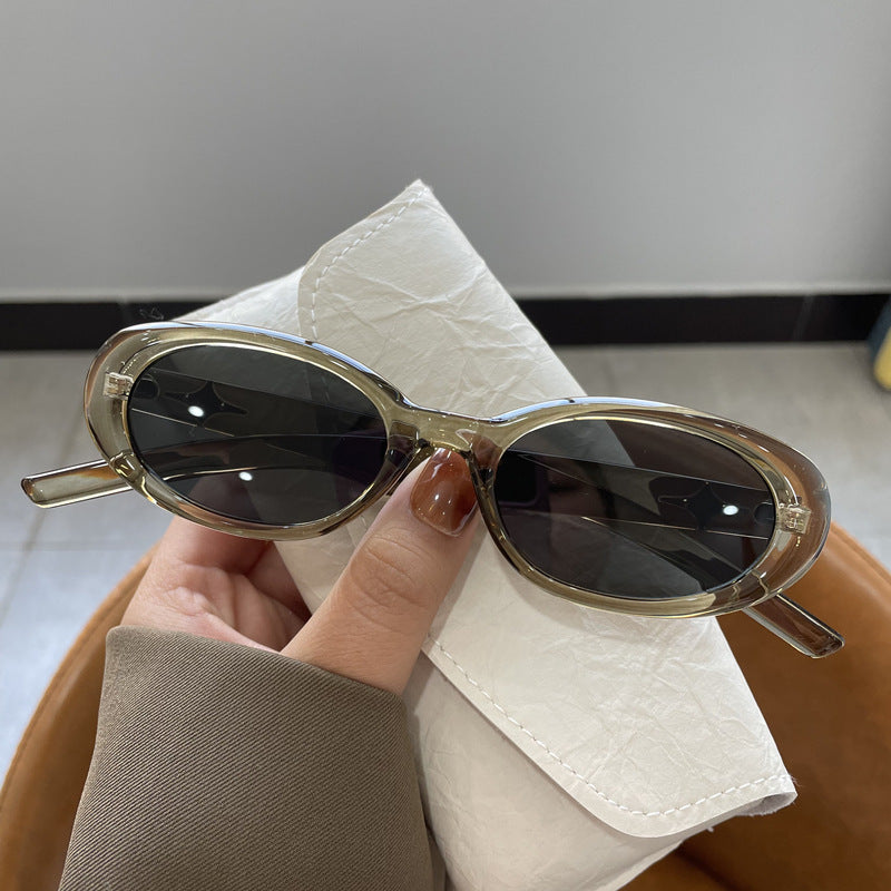 Retro Oval Sunglasses Women's High-Grade INS 2023 New White Sunglasses Summer UV-Proof Strong Light-