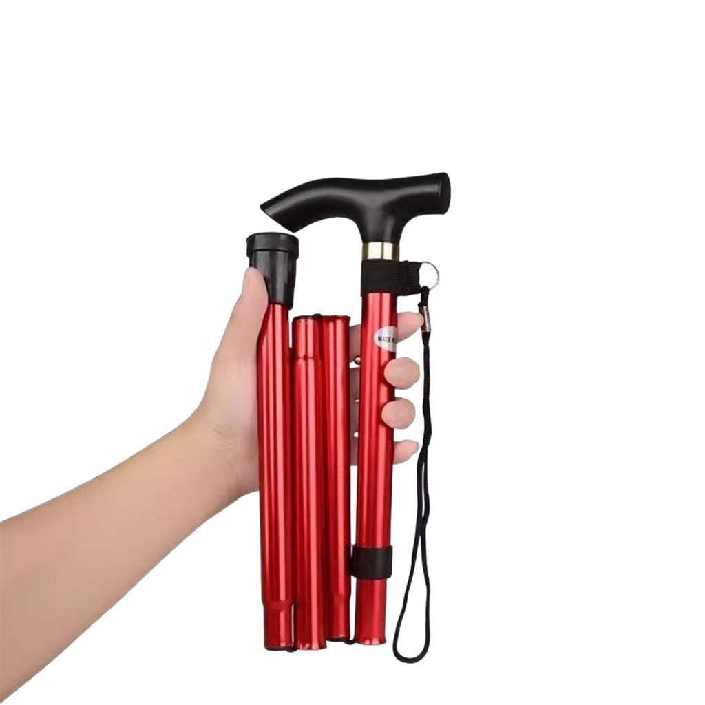 Five-Section Folding Ultra-Short Trekking Pole Walking Stick Mountain Climbing Travel Mountaineering T Handle Walking Stick Five-Gear Adjustable Telescopic Walking Stick