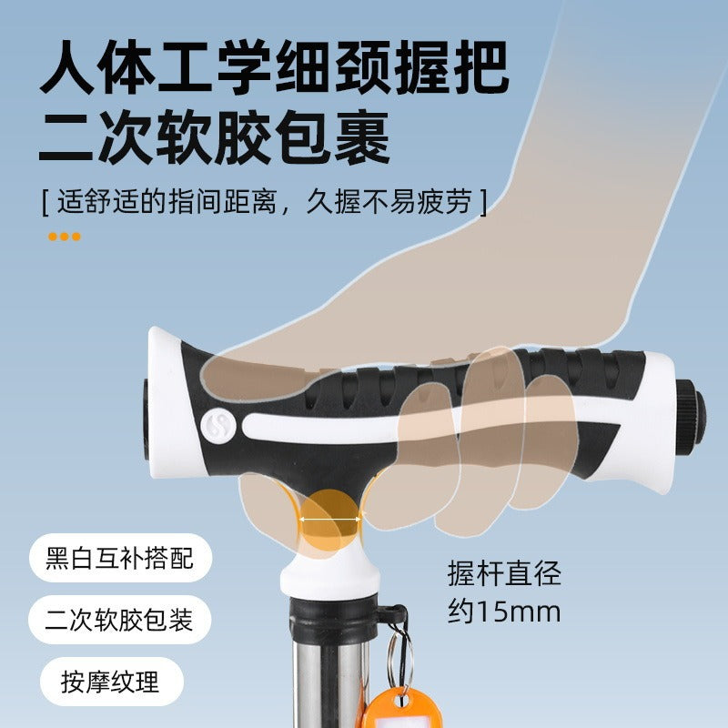 Lefu Stainless Steel Four-Leg Walking Stick for the Elderly Outdoor Climbing Stick Non-Slip Retractable Walking Stick for the Elderly Lightweight Non-Slip Walking Stick
