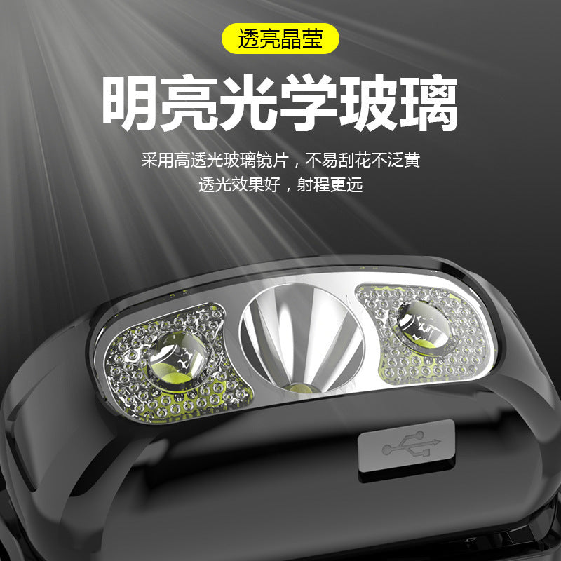 Intelligent Induction USB Charging Induction Headlight Led Night Fishing Head-Mounted Strong Light Night Running Small Headlight Outdoor Headlight