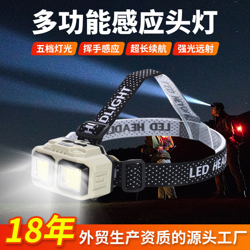 Amazon Rechargeable LED Headlamp Strong Light Long Endurance Outdoor Lamp Waterproof Head-Mounted Induction Fishing Headlamp Wholesale