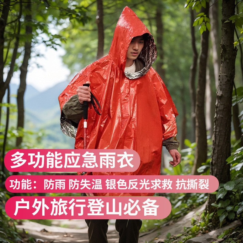 Boxihe Outdoor Emergency Blanket Raincoat Camping Emergency Cold-Proof Thermal Insulation Outdoor Survival Windproof Life-Saving Poncho Equipment