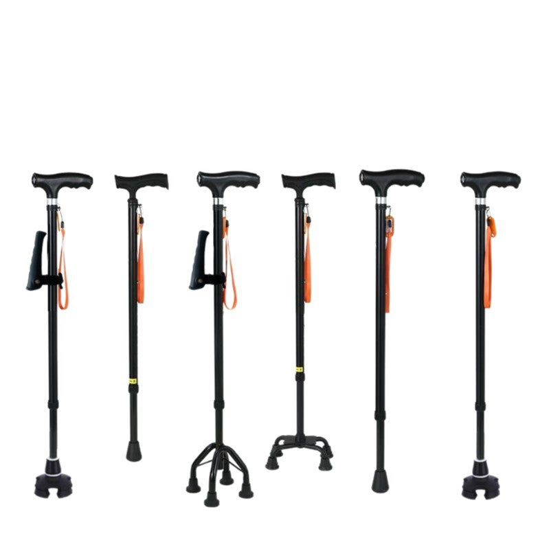 Lerunfu Aluminum Alloy Four-Leg Crutch Telescopic Walking Stick with Light Climbing Stick for the Elderly Anti-Fall Walking Stick