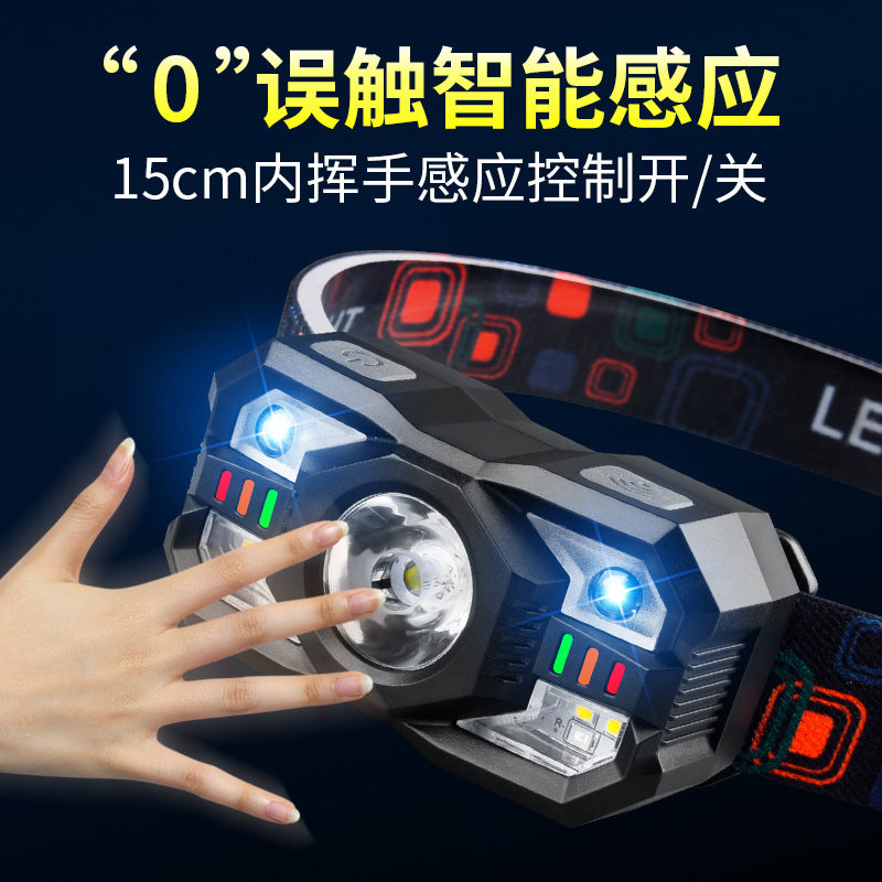 Hot-Selling Strong Light Headlamp Intelligent Induction Multi-Function Outdoor Night Fishing Long-Range Portable Rechargeable Working Miner Lamp