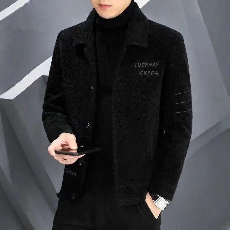 Autumn and Winter Men's Color Matching Fashion Coat Stand Collar Stitching Casual Thickened Warm Large Size Top Fashion