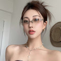 Jennie Frameless Nerd Water Silver Sunglasses Women's Fashionable Concave Style Hot Girl Summer Sunglasses Cool