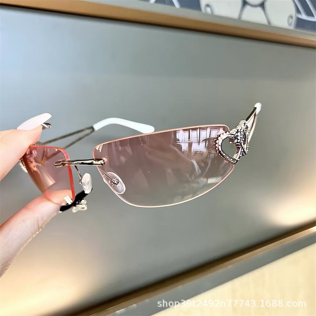 Mercury Film Frameless Sunglasses Women's High-Grade Cat Eye Online Celebrity Love Personality European and American Cycling Sunglasses Wholesale