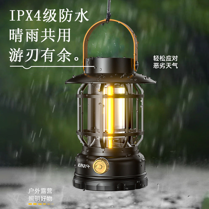 Cross-Border New Camping Light Outdoor Multi-Functional Camping Tent Light Charging Retro Portable Lantern Waterproof Highlight
