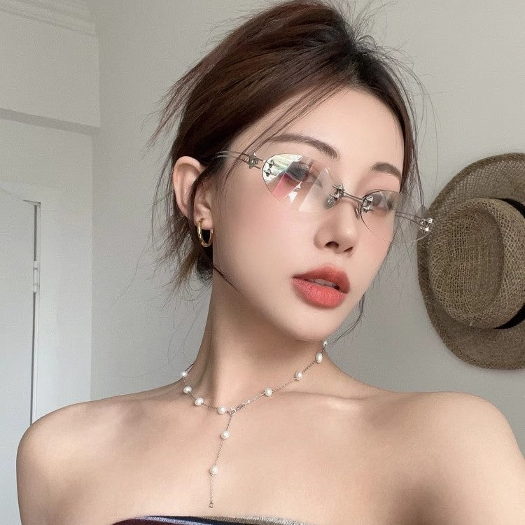 Jennie Frameless Nerd Water Silver Sunglasses Women's Fashionable Concave Style Hot Girl Summer Sunglasses Cool