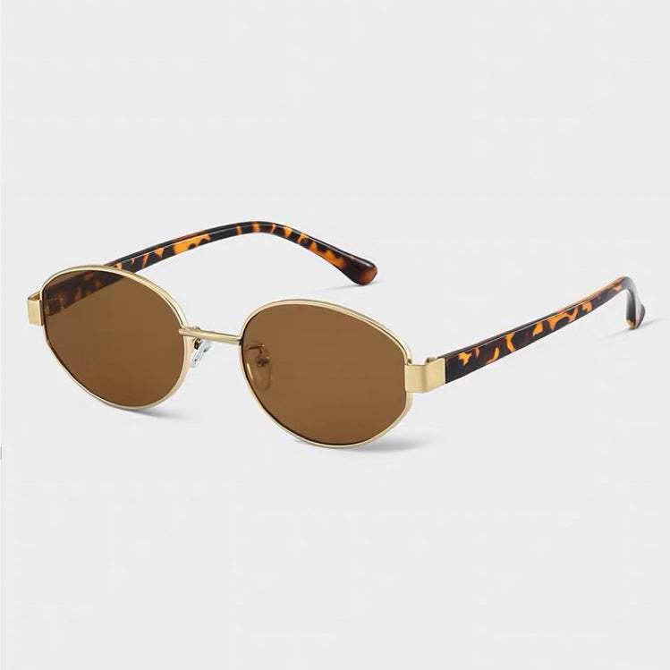 Hot Selling New European and American Retro Old Money Style Oval Frame High-Grade Sunglasses Travel Travel UV-Proof Sunglasses
