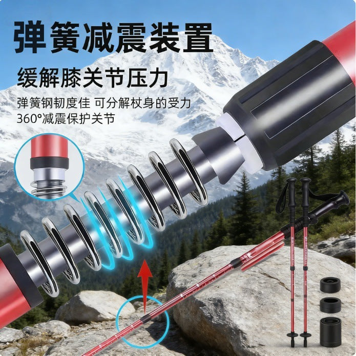 Hiking Trekking Pole Telescopic Rod Outdoor Walking Stick Mountain Climbing Unisex Professional Non-Slip Trekking Pole Aluminum Alloy Walking Stick
