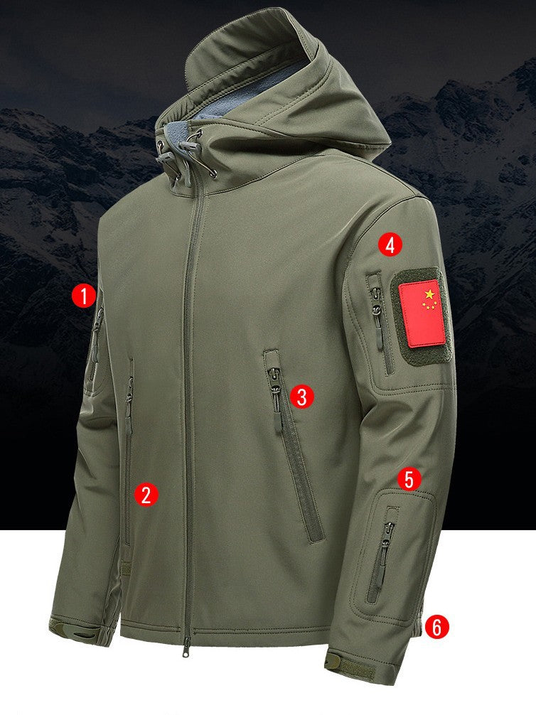 Outdoor Soft Shell Fleece Men's and Women's Autumn and Winter Windproof Waterproof Breathable Warm Three-in-One Coat Shark Leather Jacket Jacket