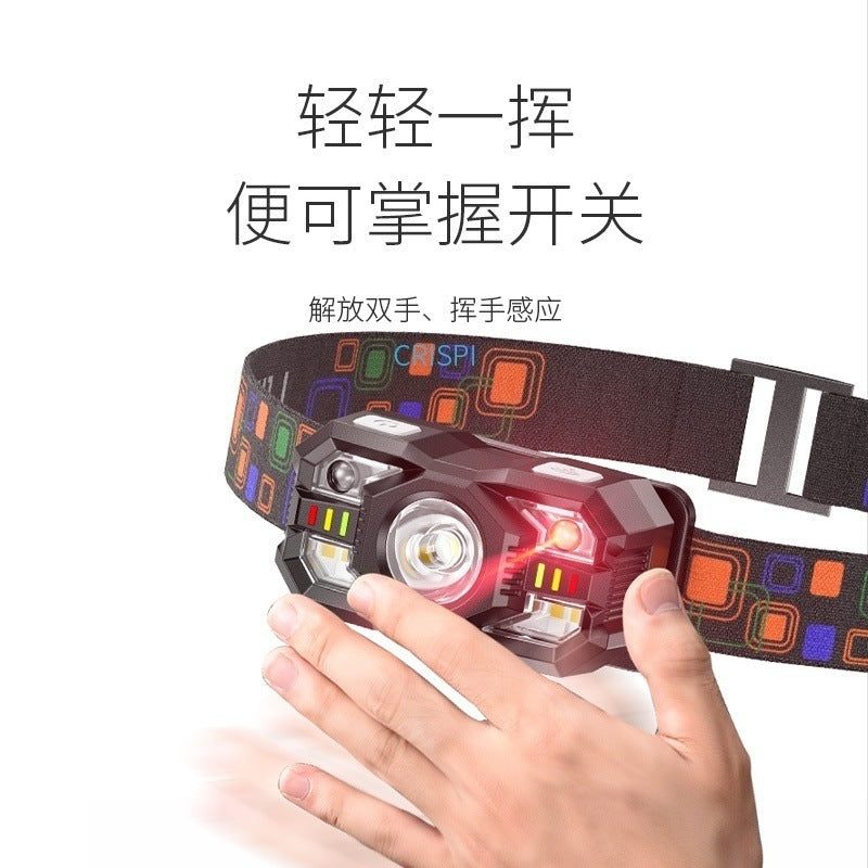Cross-Border Outdoor Poly Floodlight ABS Headlamp Induction Night Fishing Headlamp Red and White Dual Light Mini Headlamp Portable