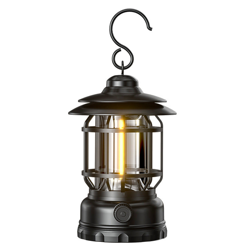 Cross-Border New Camping Light Outdoor Multi-Functional Camping Tent Light Charging Retro Portable Lantern Waterproof Highlight