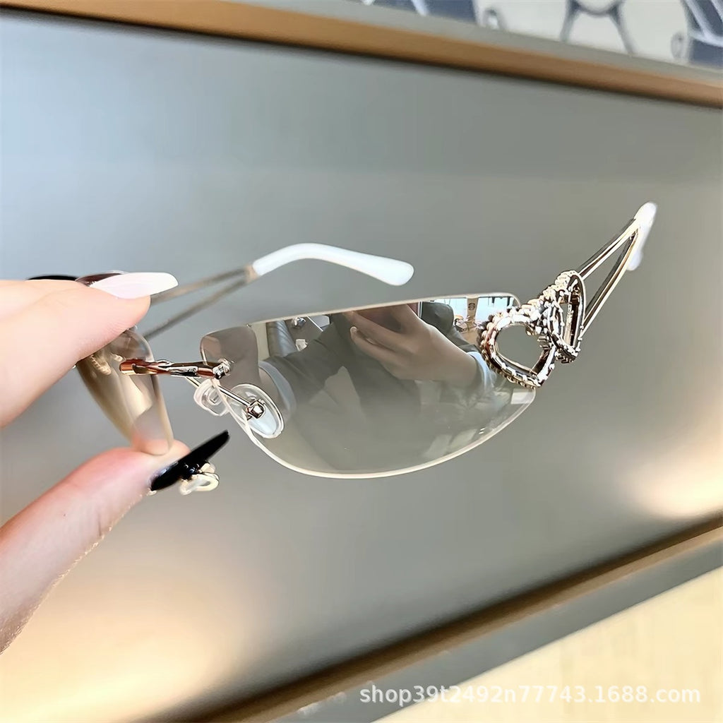 Mercury Film Frameless Sunglasses Women's High-Grade Cat Eye Online Celebrity Love Personality European and American Cycling Sunglasses Wholesale