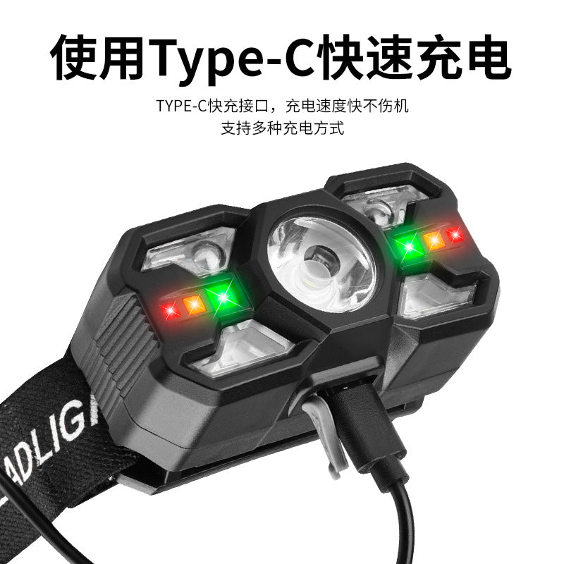 New Wave Induction Headlight Strong Light Long Shot Night Fishing Outdoor Charging Multifunctional Portable Head-Mounted Flashlight