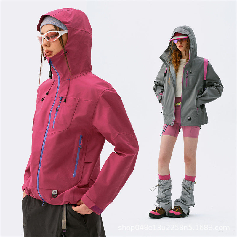 Empty Mountain Rain Outdoor Jacket Women's Spring and Autumn Hard Shell Windproof Waterproof Functional Jacket Outdoor Hooded Mountaineering Clothing Tide