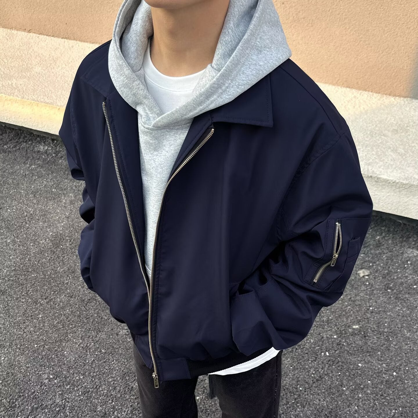 American Jacket Men's Spring and Autumn Lapel Baseball Uniform Navy Blue Pilot Jacket Men's Jacket