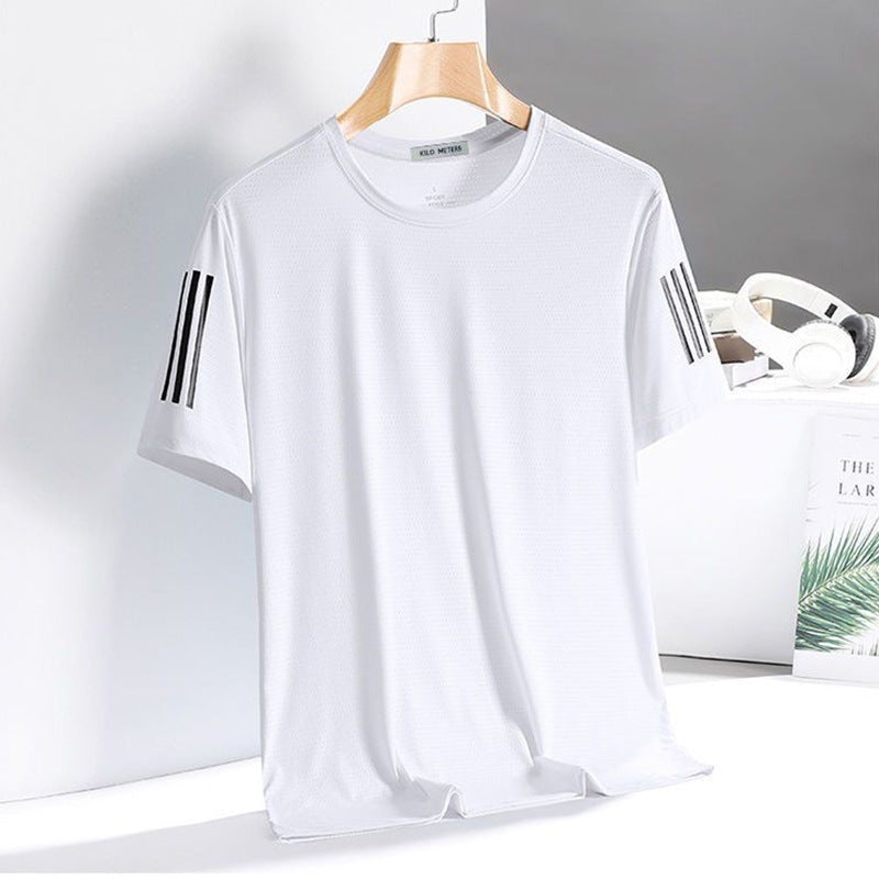 Quick-Drying Clothes Breathable Short Sleeve Thin Half Sleeve Top Men's Sports Summer Ice Silk T-shirt Men's Fashion Manufacturer Source round Neck