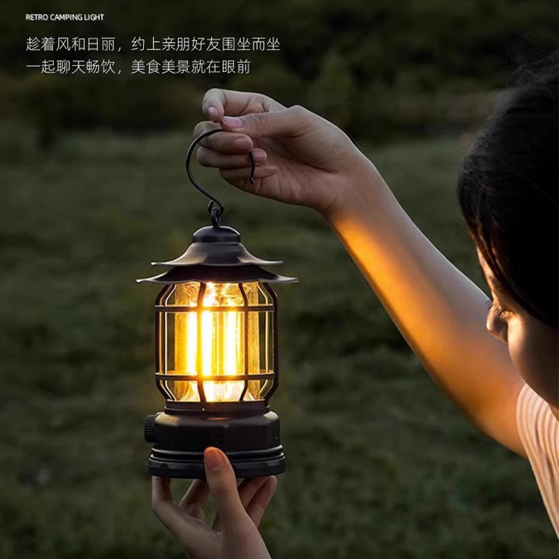 Tiktok Hot Camping Lamp Atmosphere Lamp Flame Camping Lamp Tent Retro Lantern Outdoor Charging Portable Lamp Gift