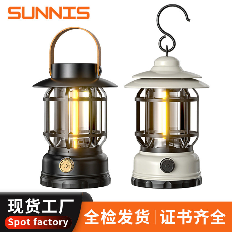 Cross-Border New Camping Light Outdoor Multi-Functional Camping Tent Light Charging Retro Portable Lantern Waterproof Highlight